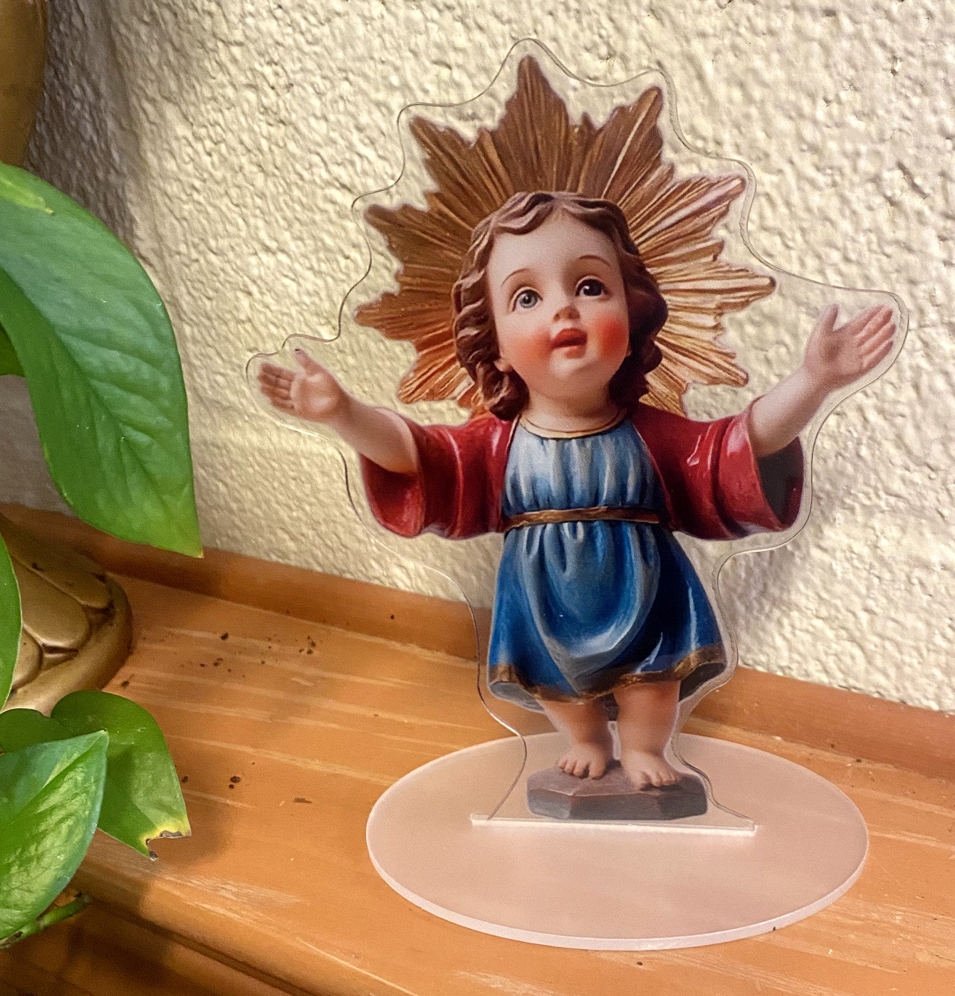 A 2D flat acrylic image of divine Child Jesus, religious collectible poster with detailed Christian imagery from Bob and Penny Lord Journeys of Faith.