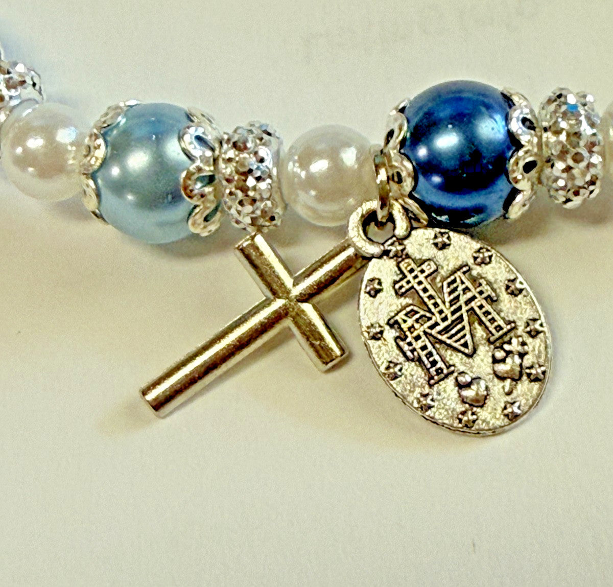 Light Blue and  White Imitation  Pearl Bead Bracelet, New #Gftshp-273 - Journeys of Faith