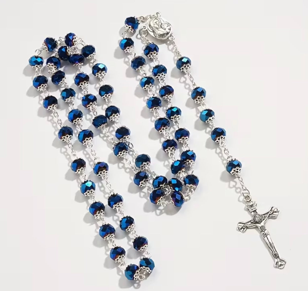 Deep Blue Crystal Rosary with Relic Holy Soil from Jerusalem, New  #Gftshp-118 - Journeys of Faith