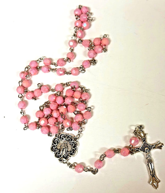 Iridescent Light Pink Rosary, New Gftshp-68 Journeys of Faith Collectibles:Religion & Spirituality:Christianity:Rosaries
