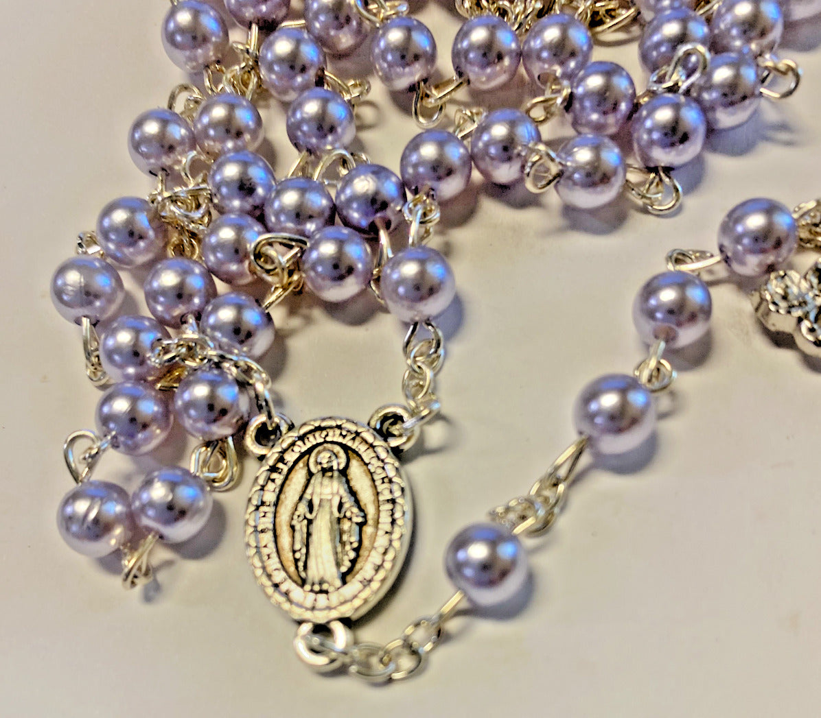 Blue Faux Pearl Rosary, New # AB-095 - Bob and Penny Lord