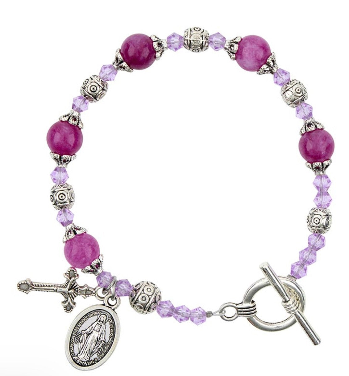 MIraculous Medal Amethyst Madonna del Parto  Bracelet, New #AB-70-2