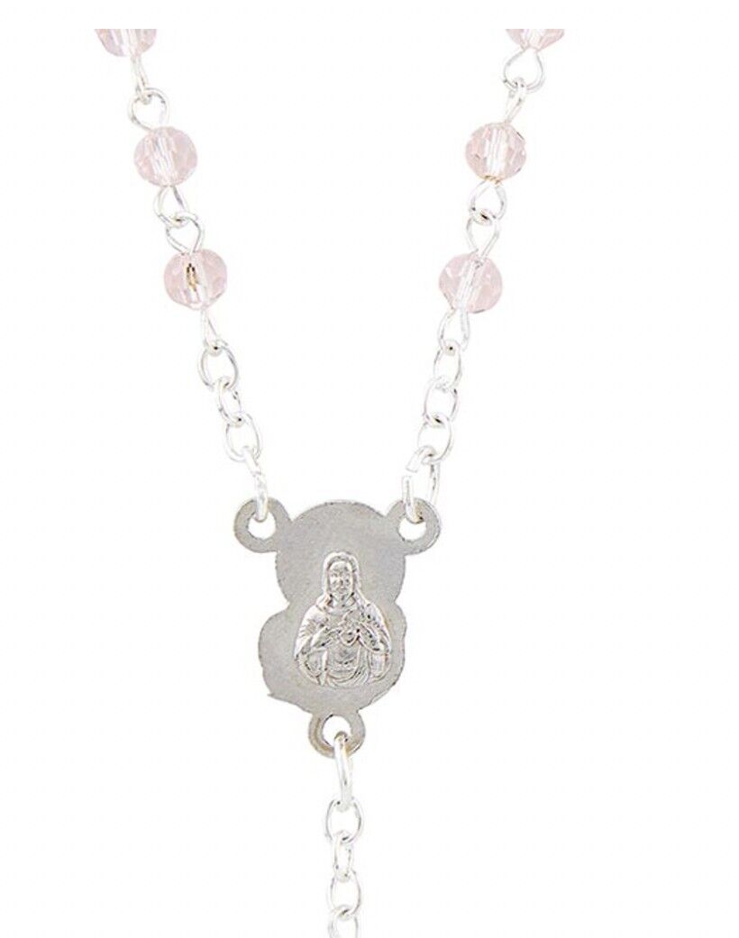 Pink Heart Case with  Pink Glass Rosary, New # AB-049-1