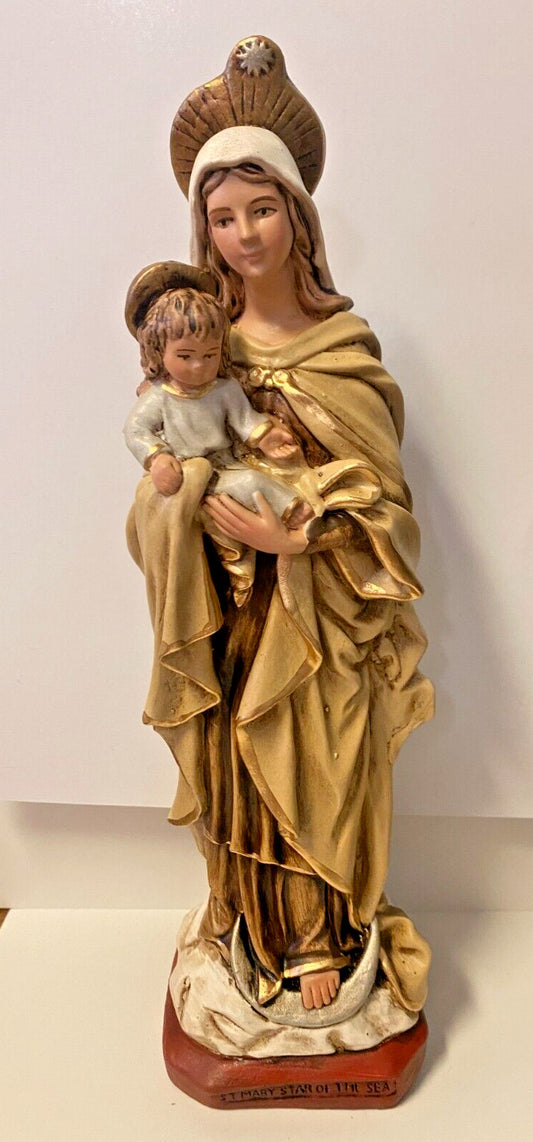 Our Lady Mary Star of the Sea Hand Painted 10.5" Statue, New From Colombia #L013 - Journeys of Faith