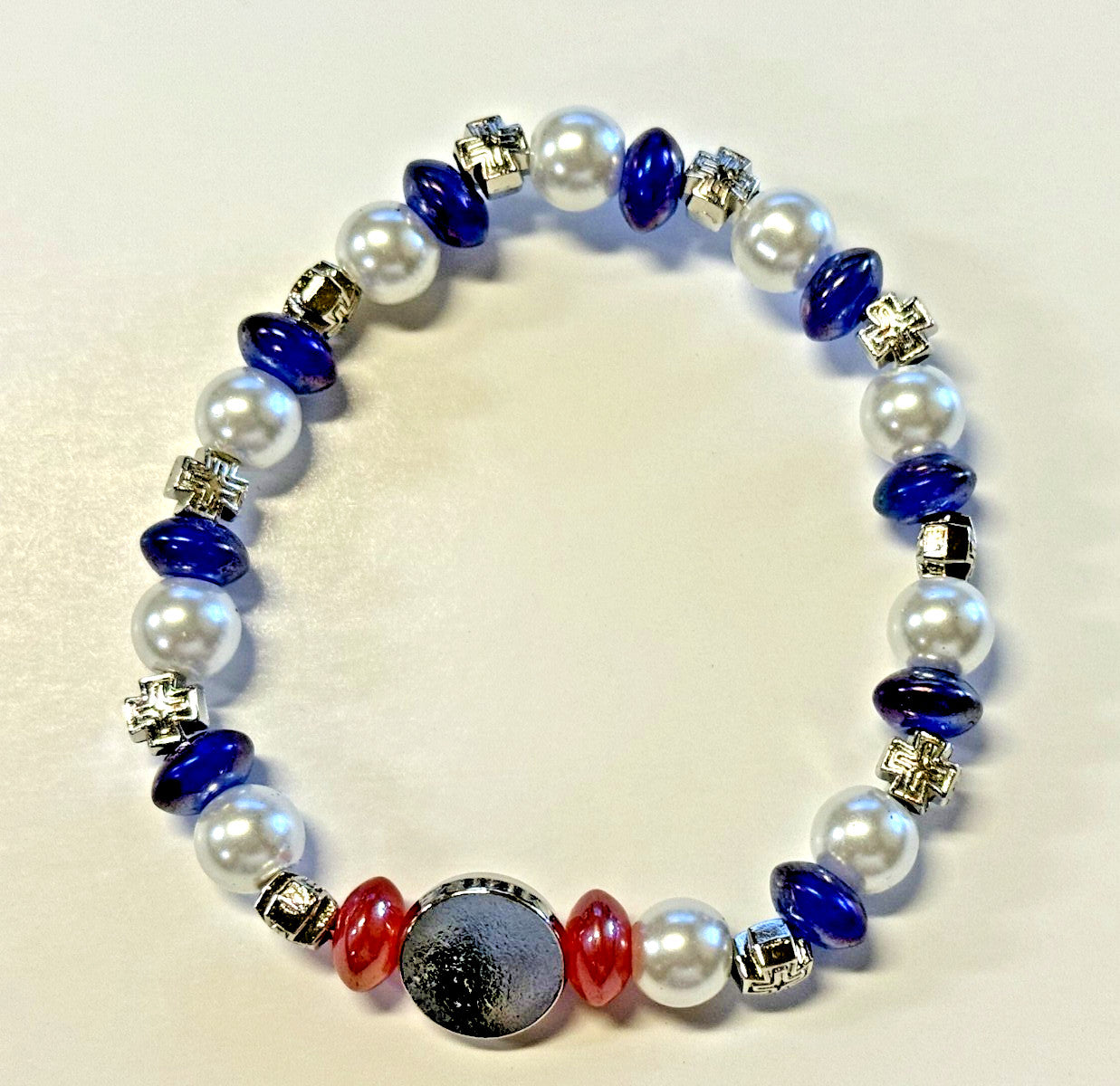 St Carlo Acutis, Imitation Pearl  7.5" Stretchable Bracelet, New # PC-117