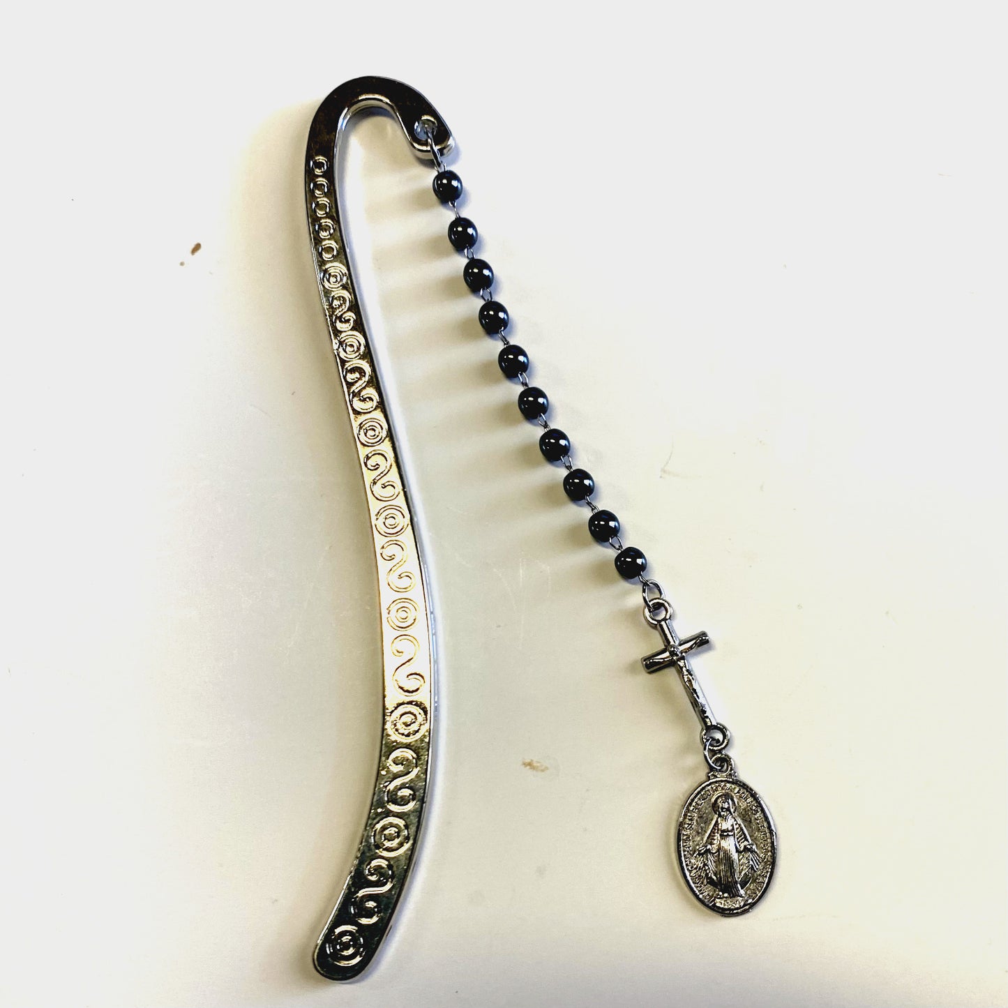 1 Decade Hematite Rosary Bookmark +O.L.of Miraculous Medal Charm, New # Gftshp