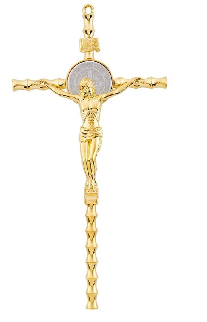 Saint Benedict Wall  Gold Tone Crucifix  8.25",  New #AB-198