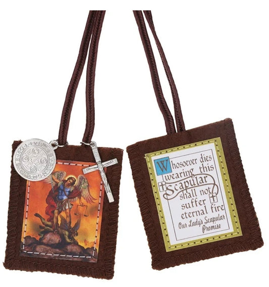 Saint Michael the Archangel. Brown Scapular, New #AB-443-R2