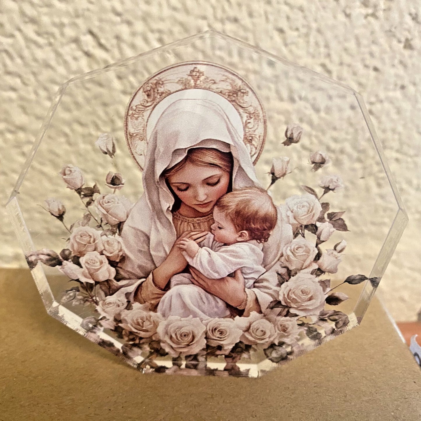 Blessed Mary & Child Jesus Small Octagon Acrylic Image, New #ALM-021-R2