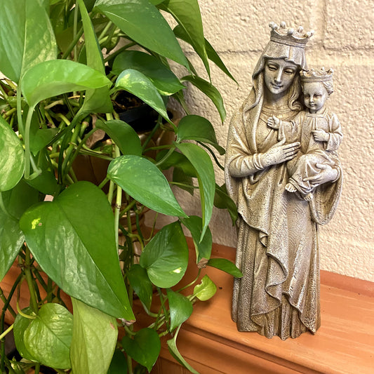 Crowned Blessed Mother & Child Jesus Garden 12" Statue,  New #AB-234