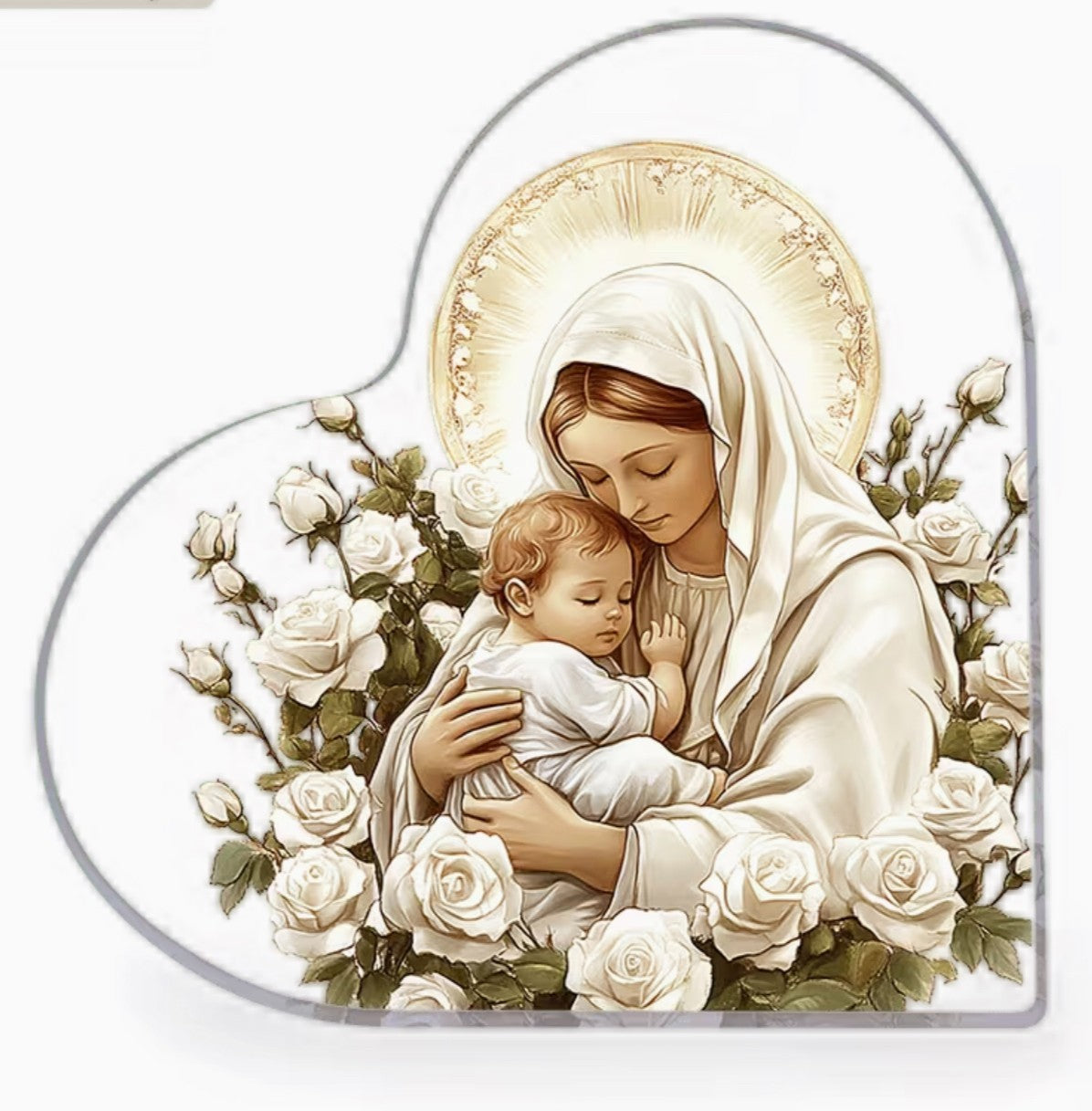Blessed Mary & Child Jesus Small Heart Acrylic Image, New #ALM-031-R2 - Journeys of Faith