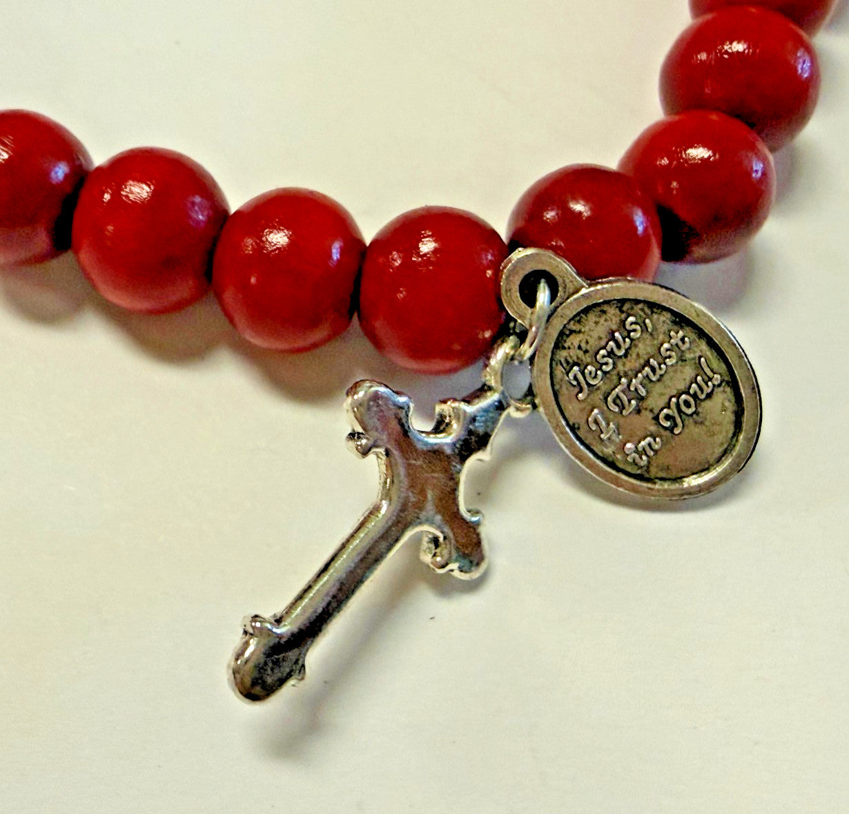Divine Mercy  Red Stretchable  Bracelet, New #Gftshp-148 - Journeys of Faith