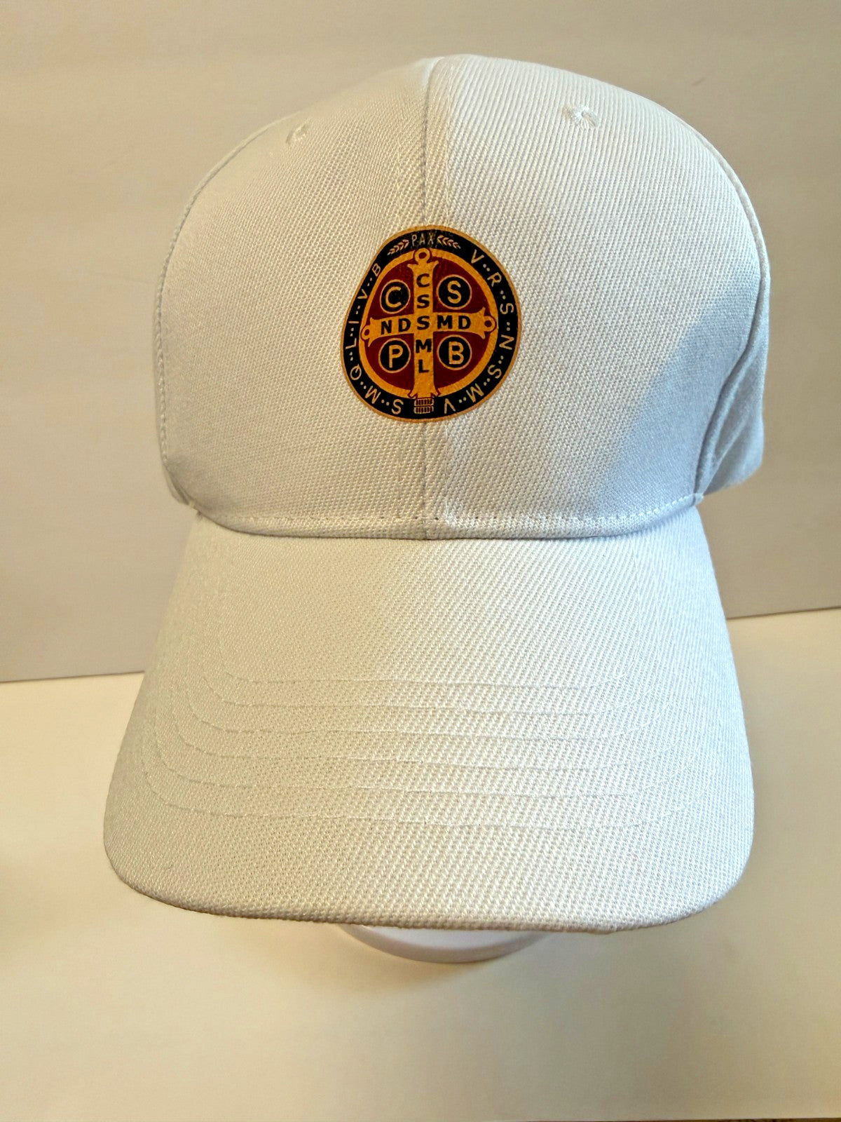 Saint Benedict Medal  White Unisex Baseball Cap, New #Gftshp-164