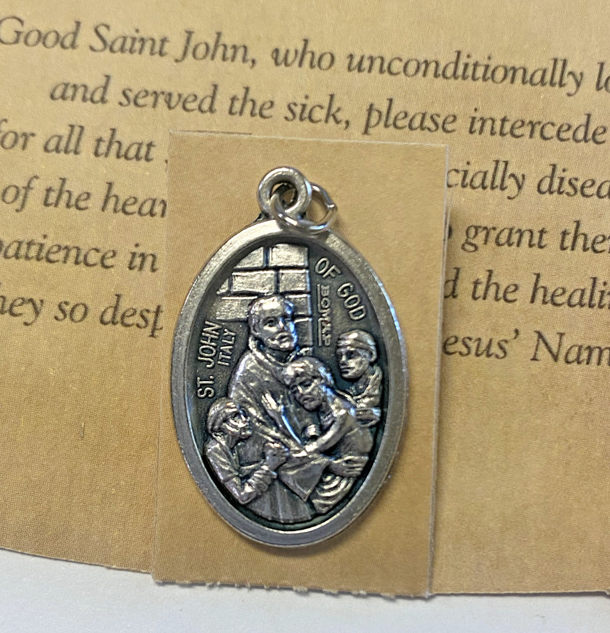 Saint John of God (Patron Saint for Heart Disease) Prayer Card  + Medal, New