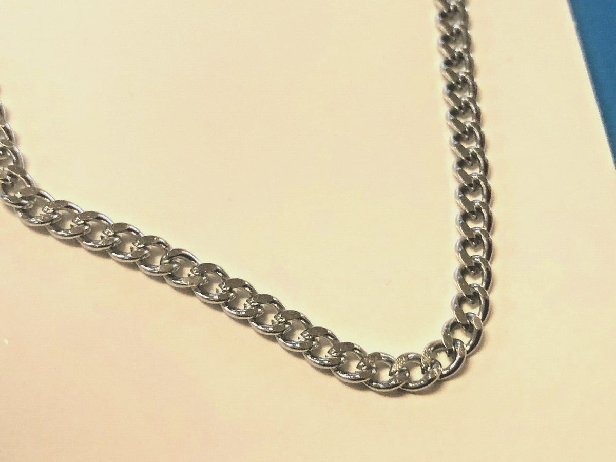 20-inch curb stainless steel chain necklace by Berkander, showcasing its shiny, durable jewelry design with detailed links.