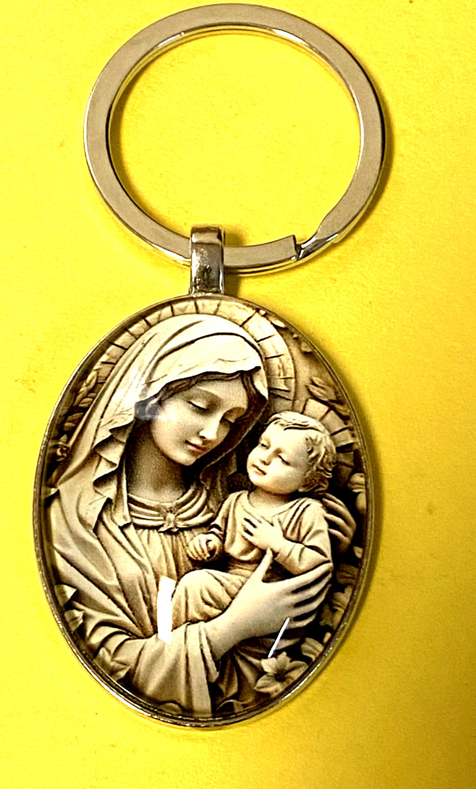Virgen Mary with Child Silver Tone Keychain, New  #AB-024-3 - Journeys of Faith