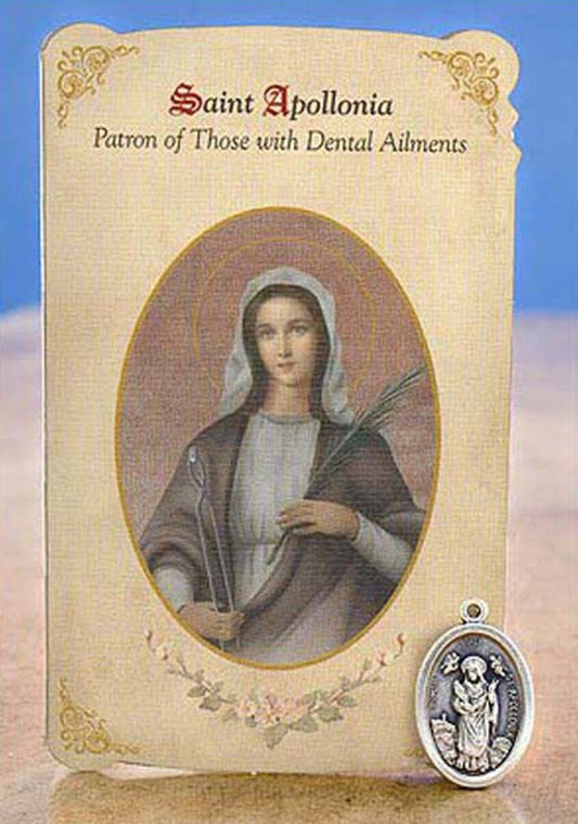 Saint Apollonia(Patron Saint for Dental Ailments) Prayer Card  + Medal, New