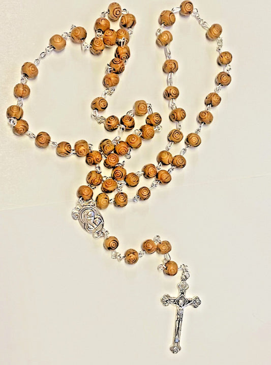 Olive Wood Rosary with Holy Soil , New from Jerusalem  #Gftshp-168