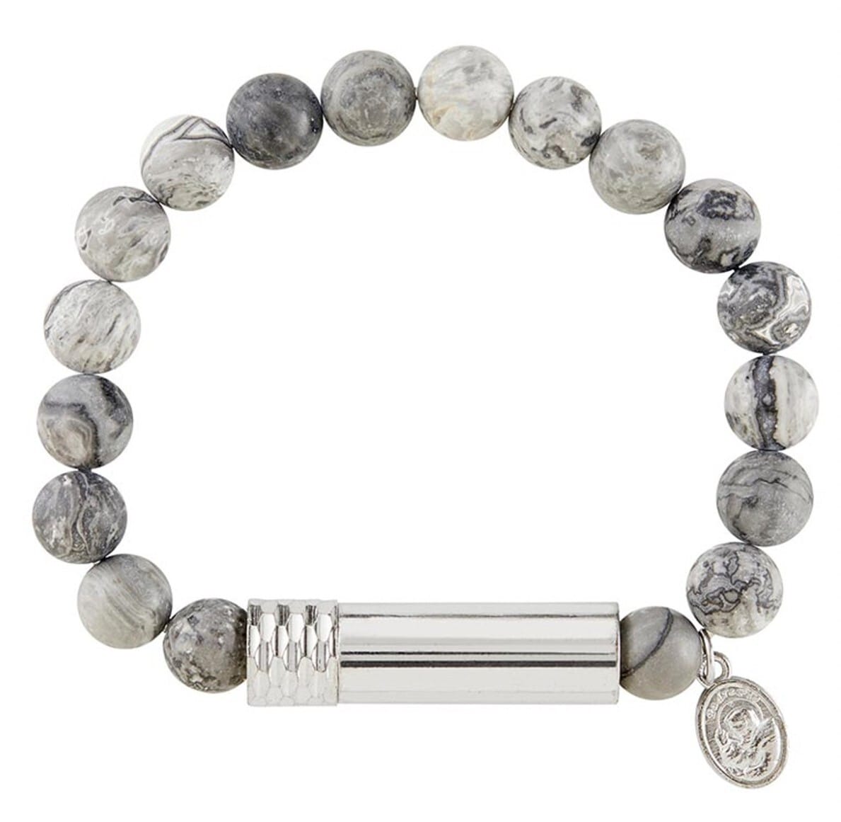 Padre Pio stone prayer bracelet with small charm from Journeys of Faith, Christian jewelry for spirituality and devotion.