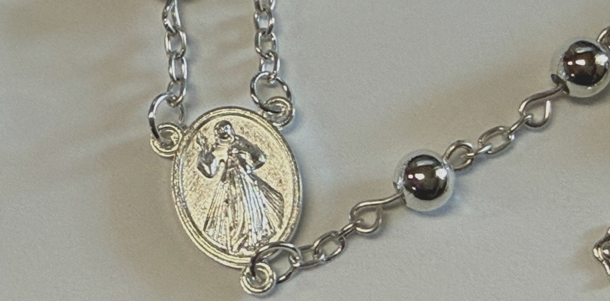 Divine Mercy and Blessed Mother,  Silver Rosary, New #Gftshp-229 - Journeys of Faith