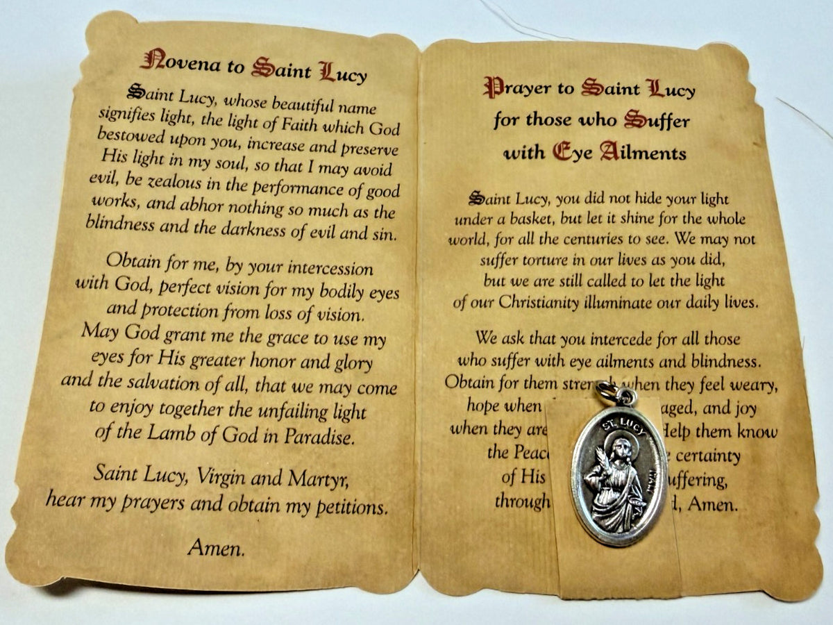 Saint Lucy(Patron St of Eye Ailments) Novena Card with Medal, New #PCM-21 - Journeys of Faith