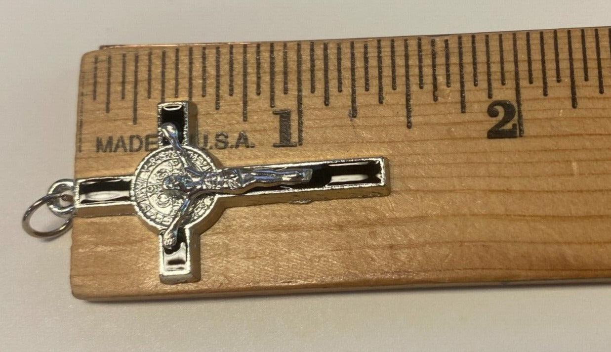 Saint Benedict Black & Silver  1.5" Crucifix,  New #8