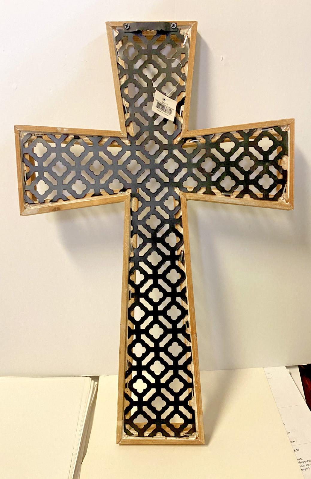 Arabesque Art Wood & Metal  17"  Wall Cross, New #AB-213