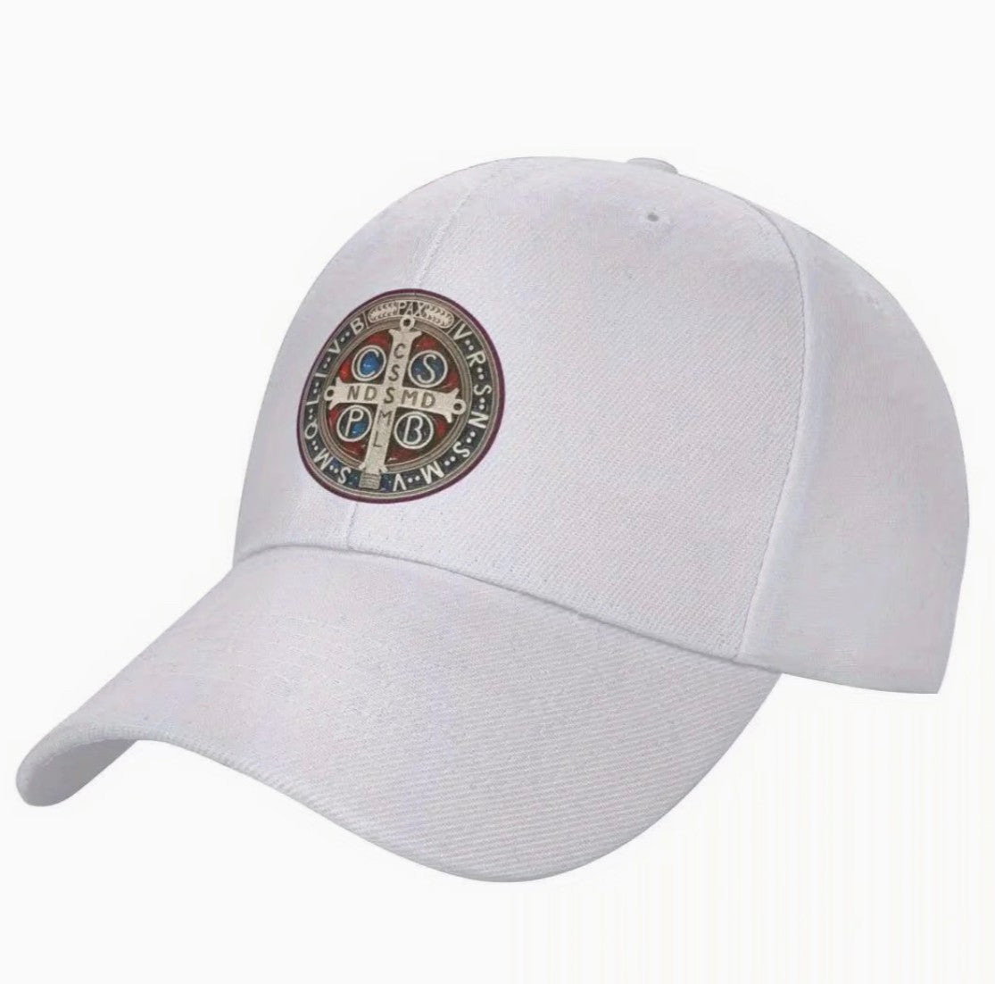 Saint Benedict Medal  White Unisex Baseball Cap, New #Gftshp-164