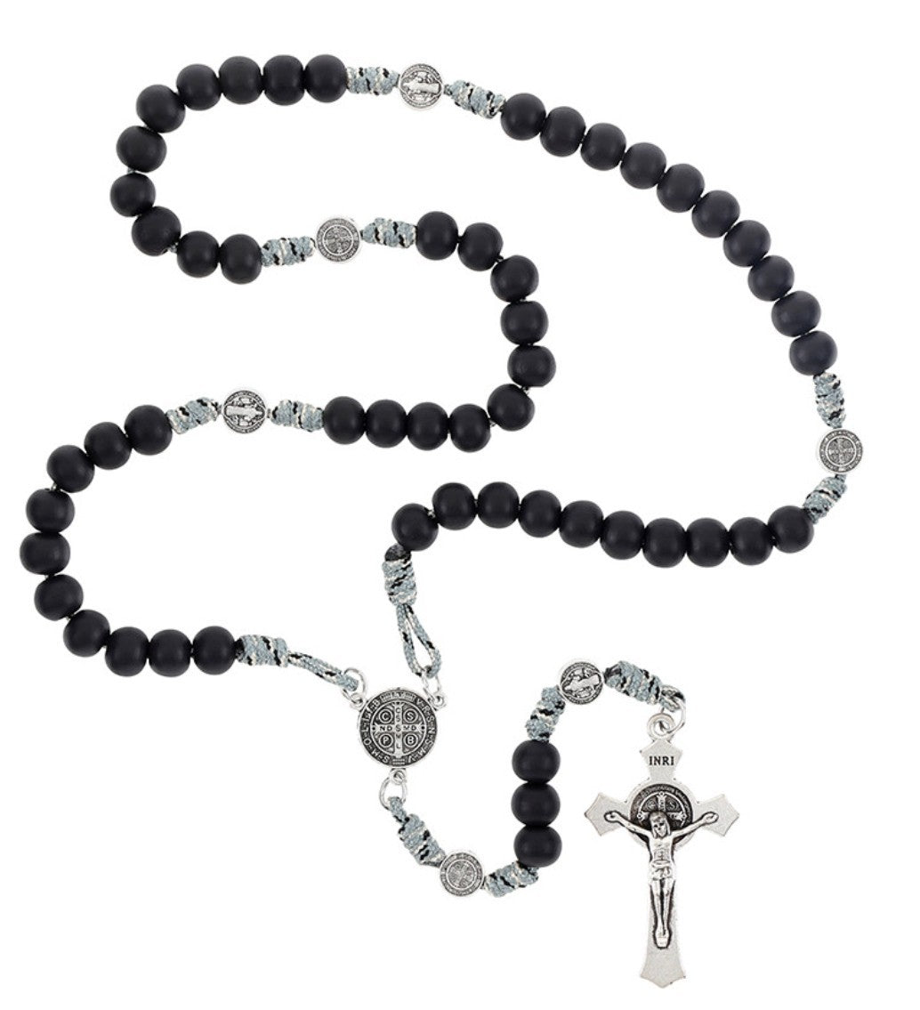 Saint Benedict Paracord Black Rosary,  New #Gftshp-100