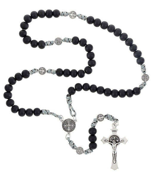 Saint Benedict Paracord Black Rosary,  New #Gftshp-100