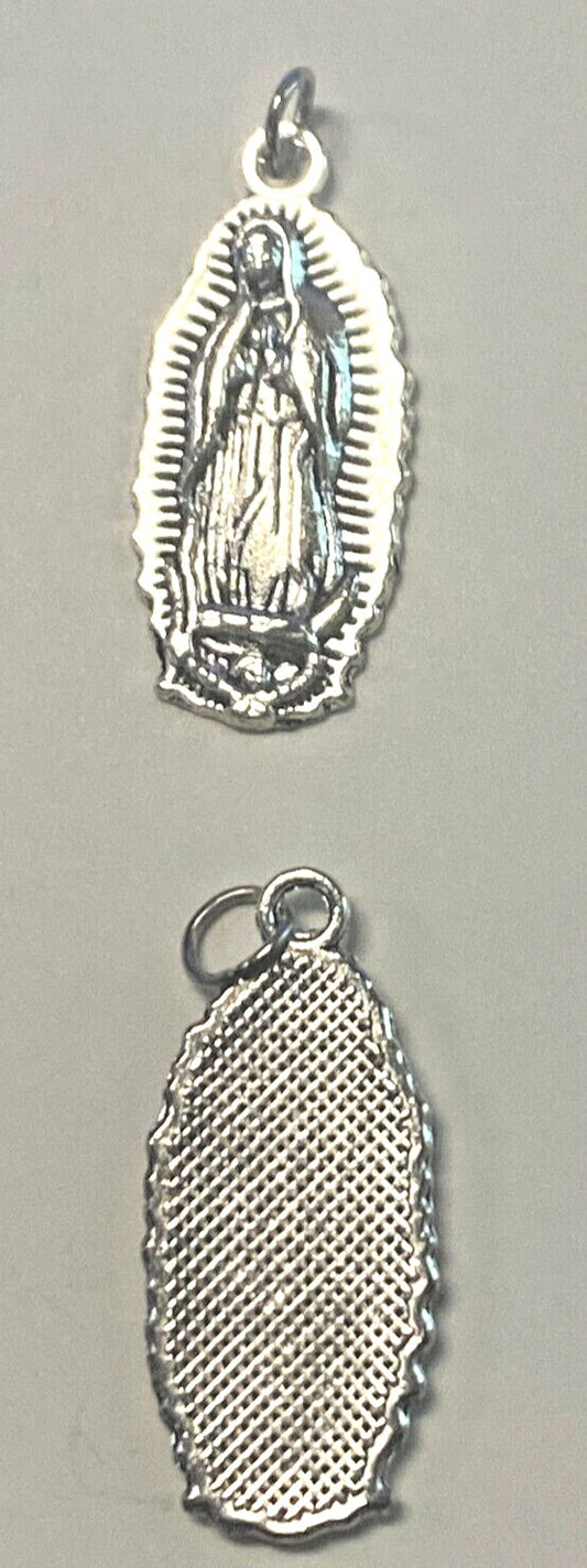 Silver plated Our Lady of Guadalupe medal, 1 inch size, Christian religious collectible with detailed religious imagery.