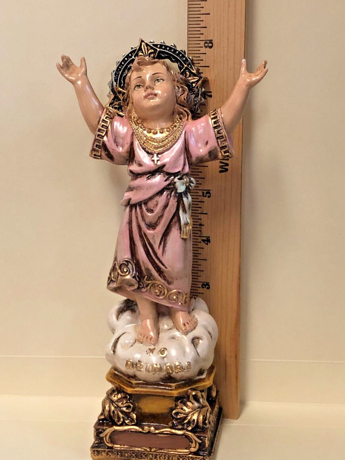 8-inch Divino Niño religious statue from Colombia, depicting the Christian figure, part of Bob and Penny Lord's faith collectibles collection.