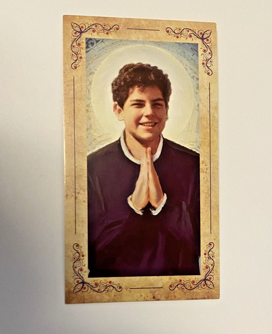 Bl Carlo Acutis Apostle of the Eucharist Statue 4 Inch Resin with Prayer Card #RM-44
