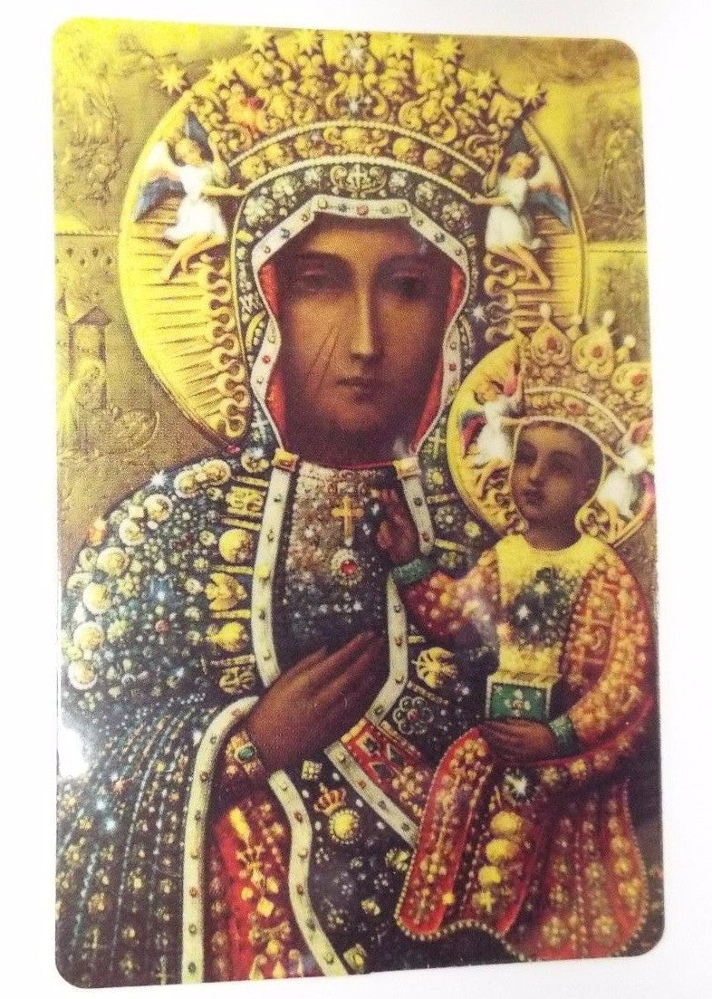 Our Lady of Czestochowa prayer card from Journeys of Faith, a Christian religious collectible featuring sacred imagery.