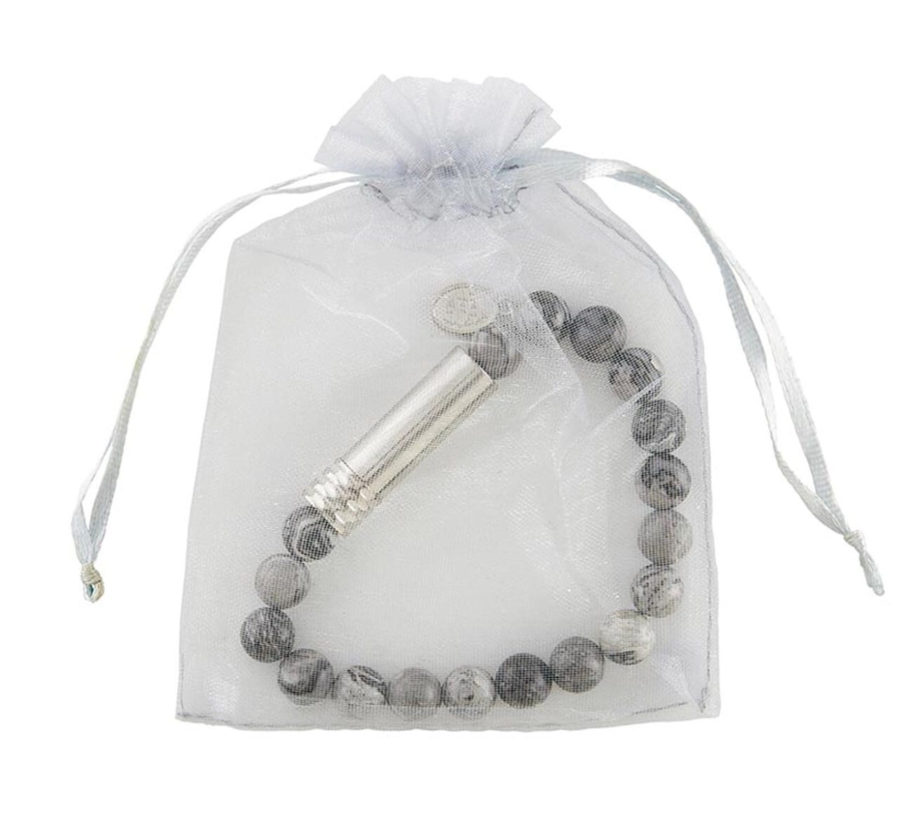 Padre Pio stone prayer bracelet with small charm, Christian jewelry by Journeys of Faith, spiritual religious accessory.