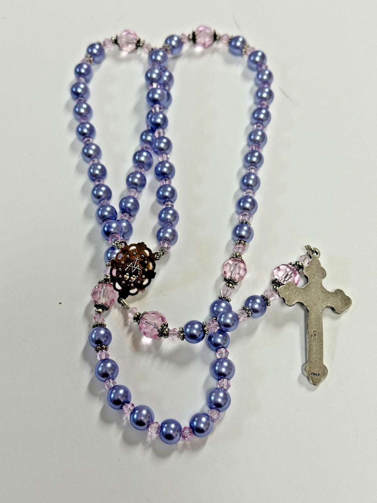 Purple Rosary with Faux  Glass Pearl and  Faceted Crystal Beads, New #Gftshp-54 - Journeys of Faith