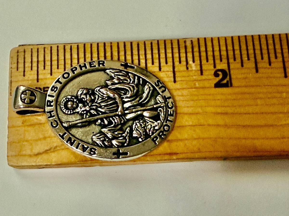Saint Christopher 1.5" Silvertone Oval Medal, New #MD-070 - Journeys of Faith