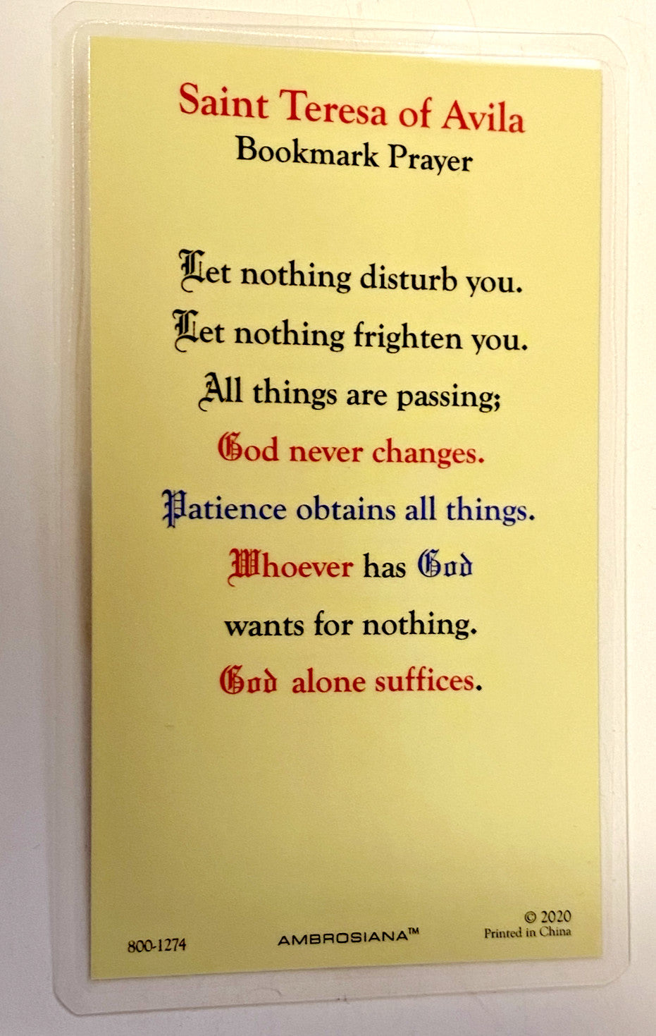 Saint Teresa of Avila Laminated Prayer Card , New from Italy - Journeys of Faith
