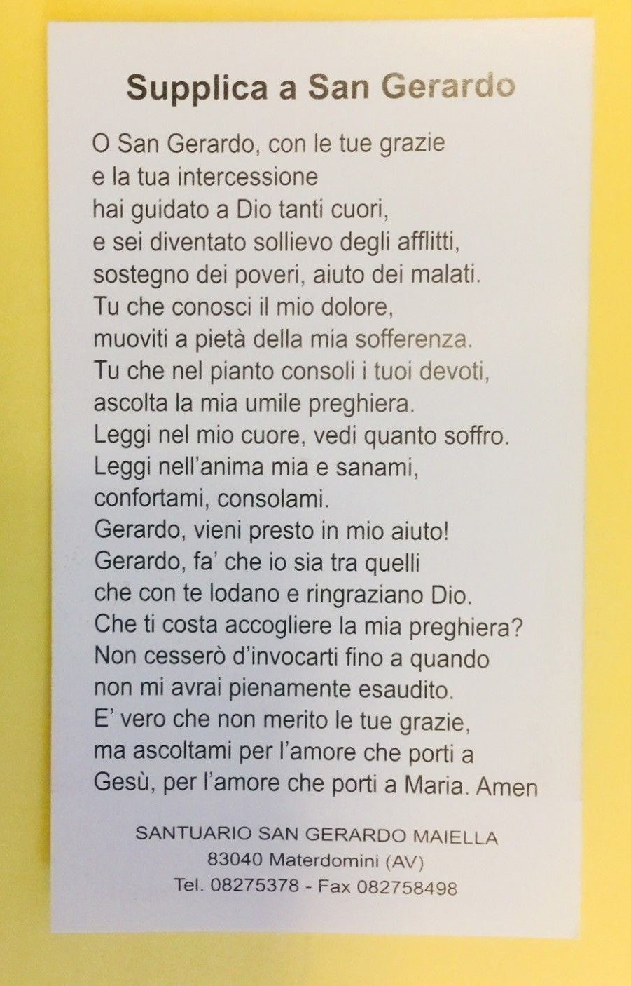Holy card featuring San Gerardo Maiella, the patron saint of mothers and children, from Bob and Penny Lord's Christian collectibles collection.