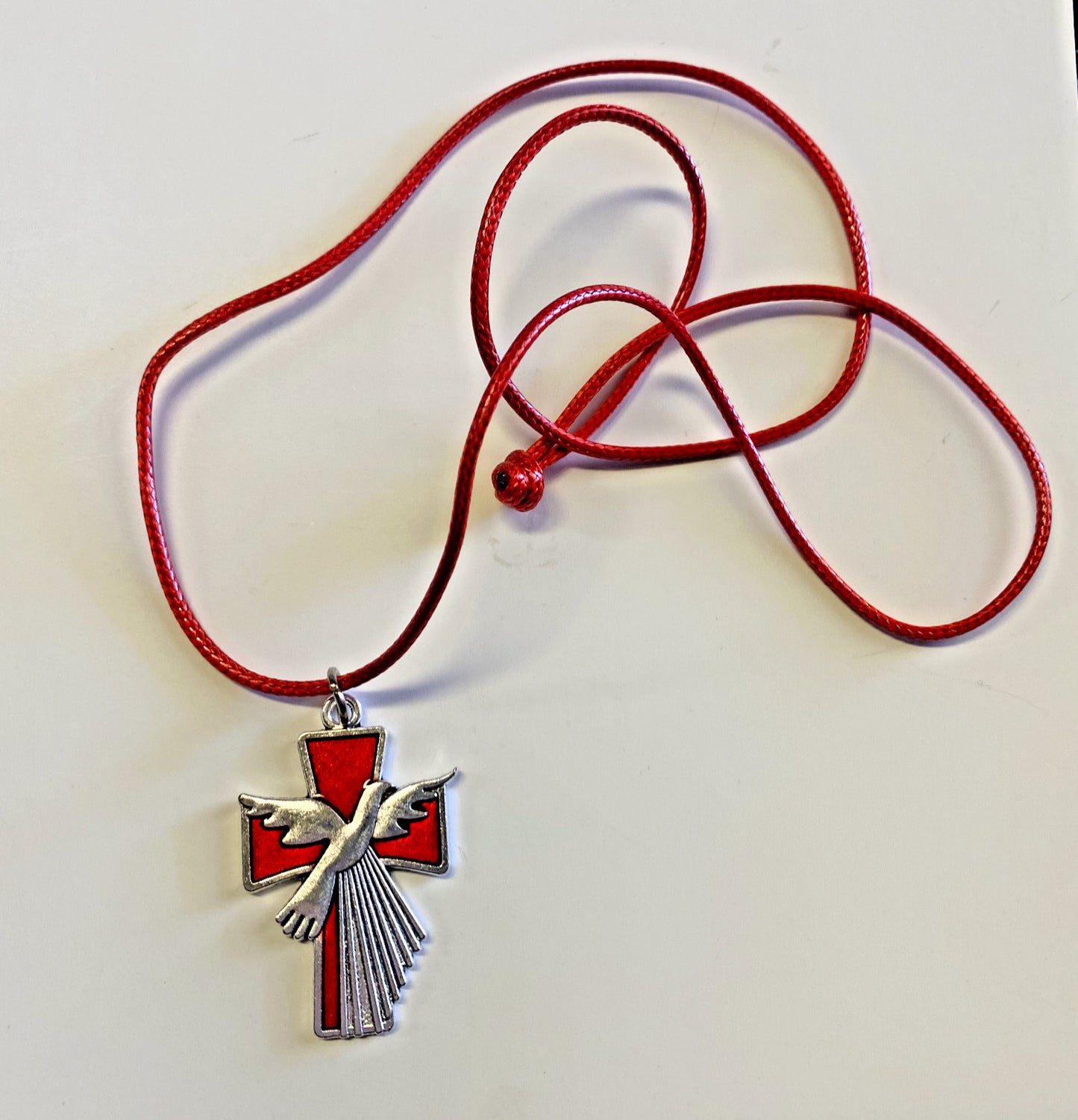 Confirmation  Cross with Dove, Red 24" Cord Necklace, New #AB-297-R2 - Journeys of Faith