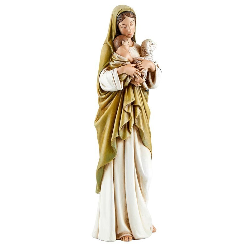 Bl Mother & Child Jesus & Lamb 12" Statue, New #RM-45