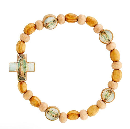 Our Lady of Guadalupe Wood Bead Bracelet, New #MD-046 - Journeys of Faith