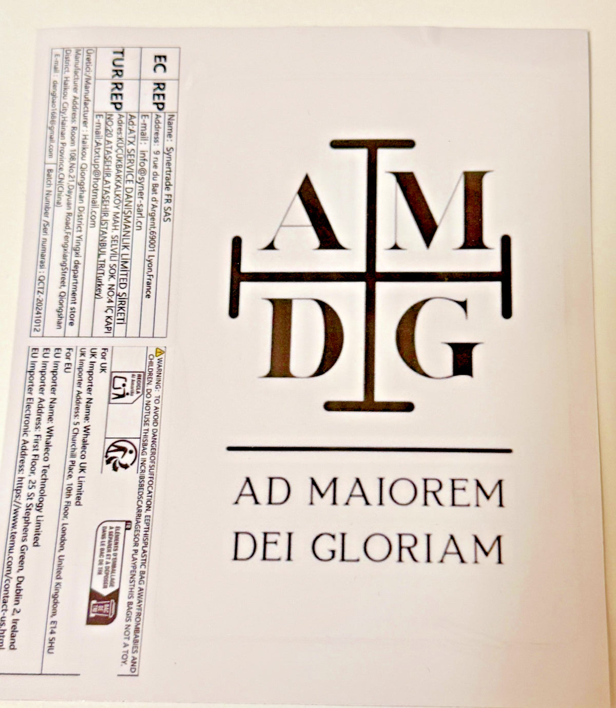 AMDG "For the Great Glory" Vinyl Sticker, New #Gftshp-258
