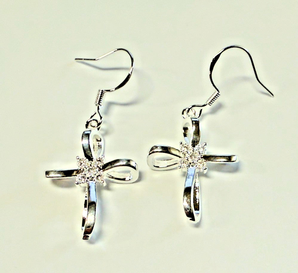 .925 Sterling Silver 1.50" Cross Earrings, New #AB-380-R2 - Journeys of Faith