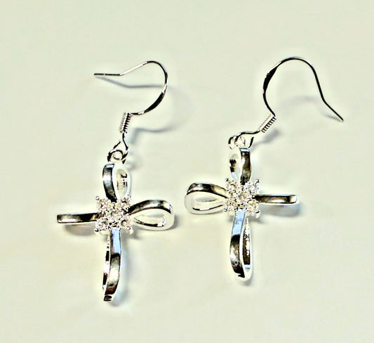 .925 Sterling Silver 1.50" Cross Earrings, New #AB-380-R2 - Journeys of Faith