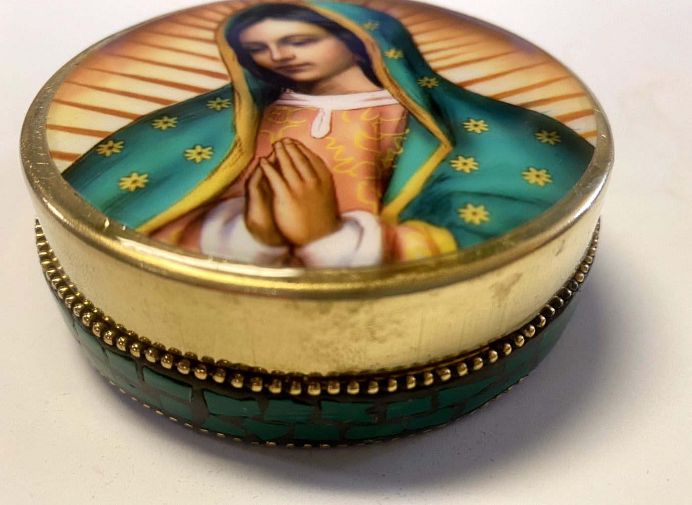 Our Lady of Guadalupe Large Rosary Tin, New