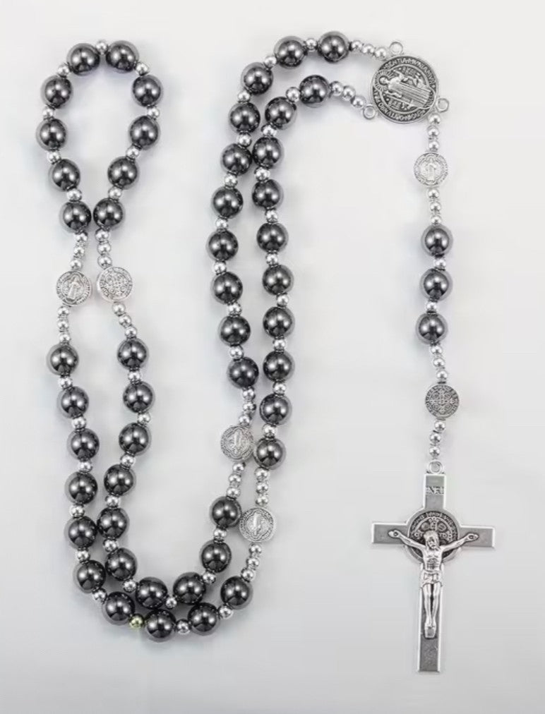Saint Benedict Black Obsidian (Medium) Rosary, New #Gftshp-228