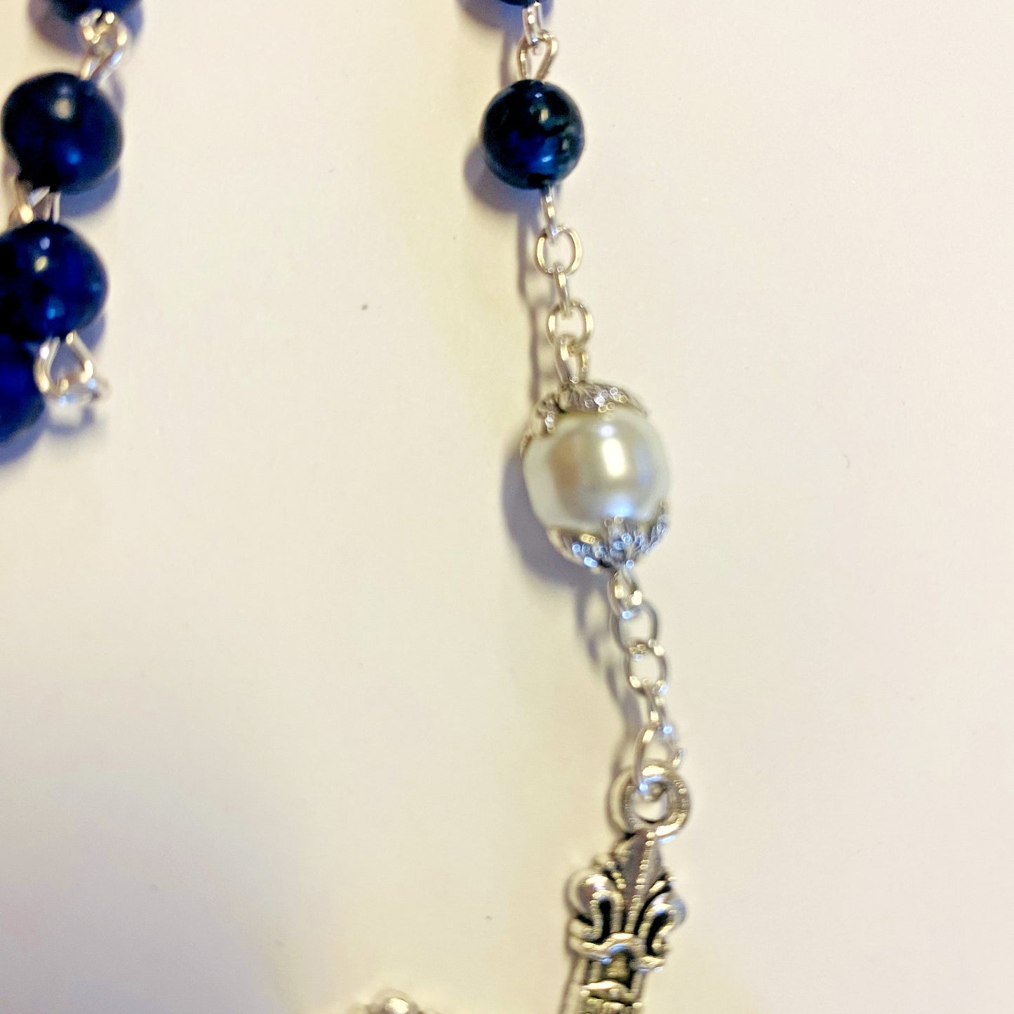 St Michael/Spiritual Warrior Faux Lapis & Glass Pearl Beads Rosary, New  #AB-044 - Journeys of Faith