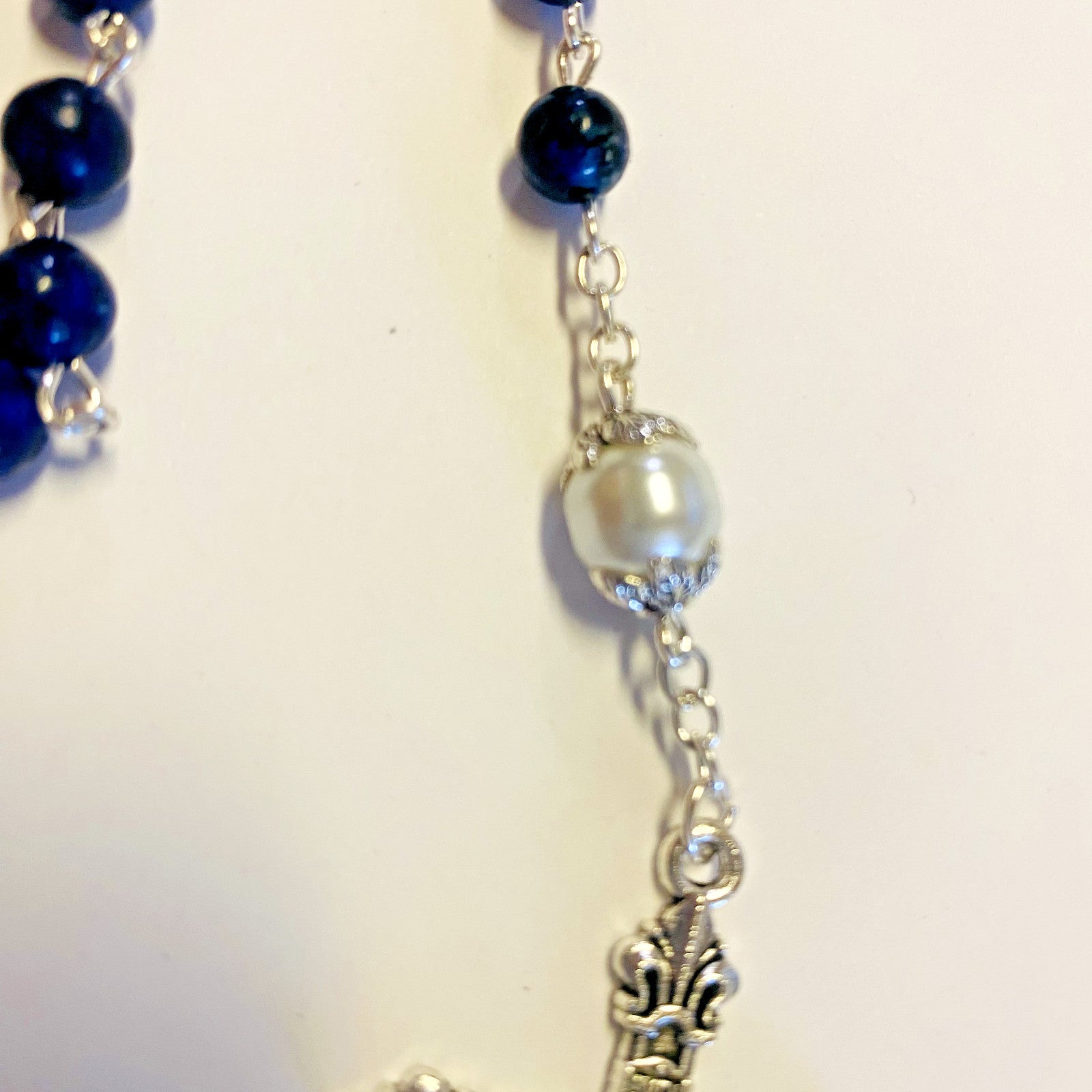 St Michael/Spiritual Warrior Faux Lapis & Glass Pearl Beads Rosary, New  #AB-044 - Journeys of Faith