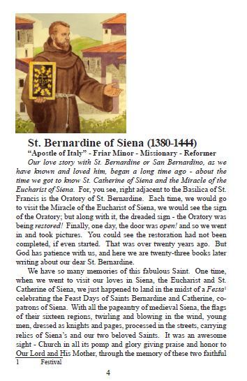 Saint Bernardine of Siena Pamphlet/Minibook, by Bob and Penny Lord, New - Journeys of Faith